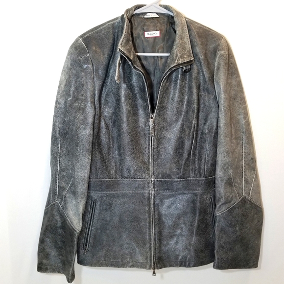 Max&Co. Jackets & Blazers - Max&Co., Italian, Lambskin Leather, Moto Jacket, Gray
